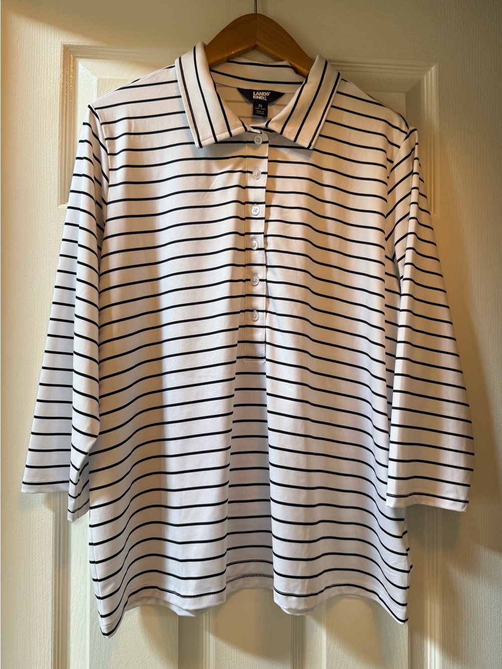LANDS’ END 1/2 Button Stretch 3/4 Sleeve Polo-1X (16W/18W)